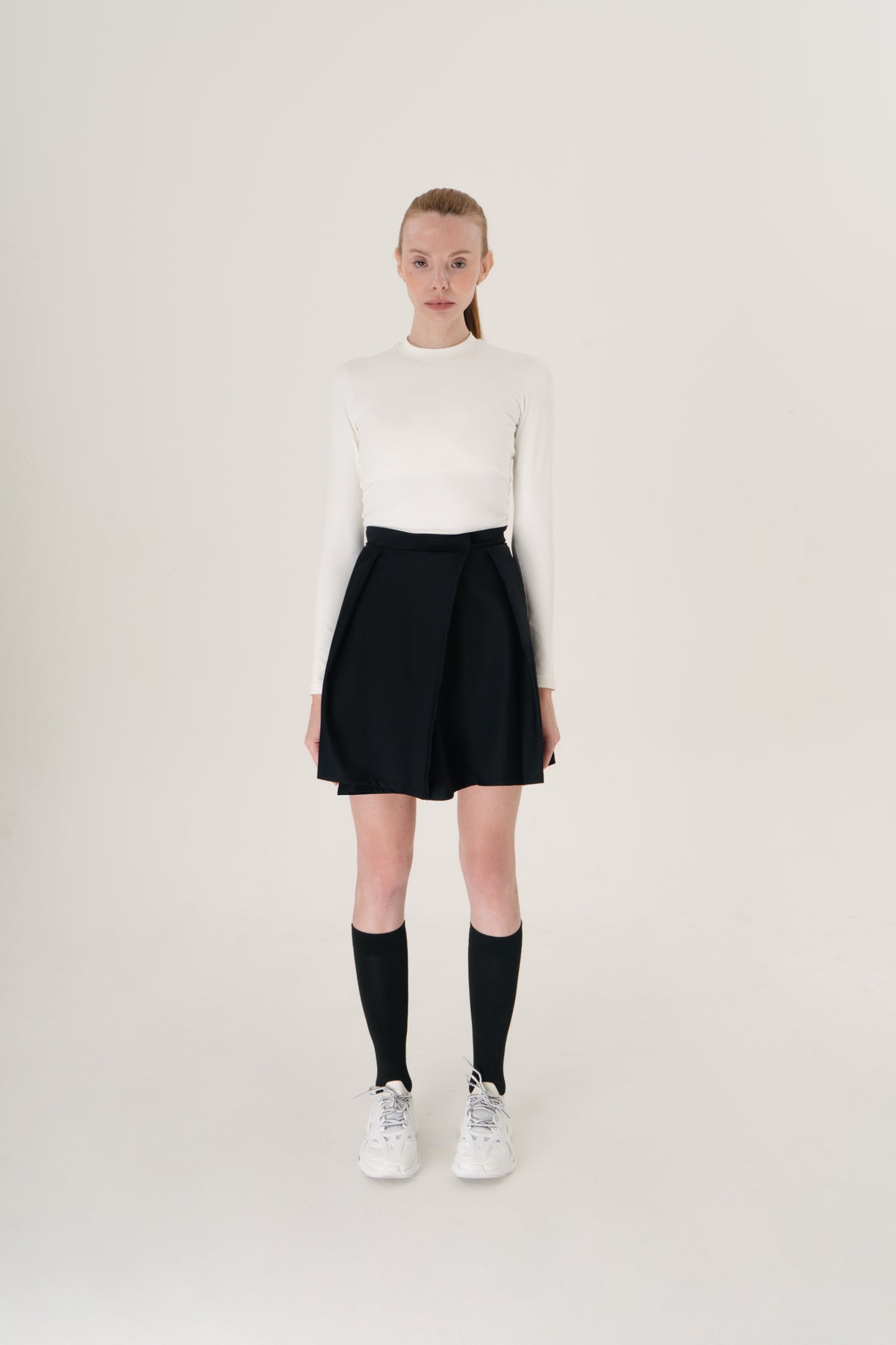 Black Snap-Button Wrap Skirt