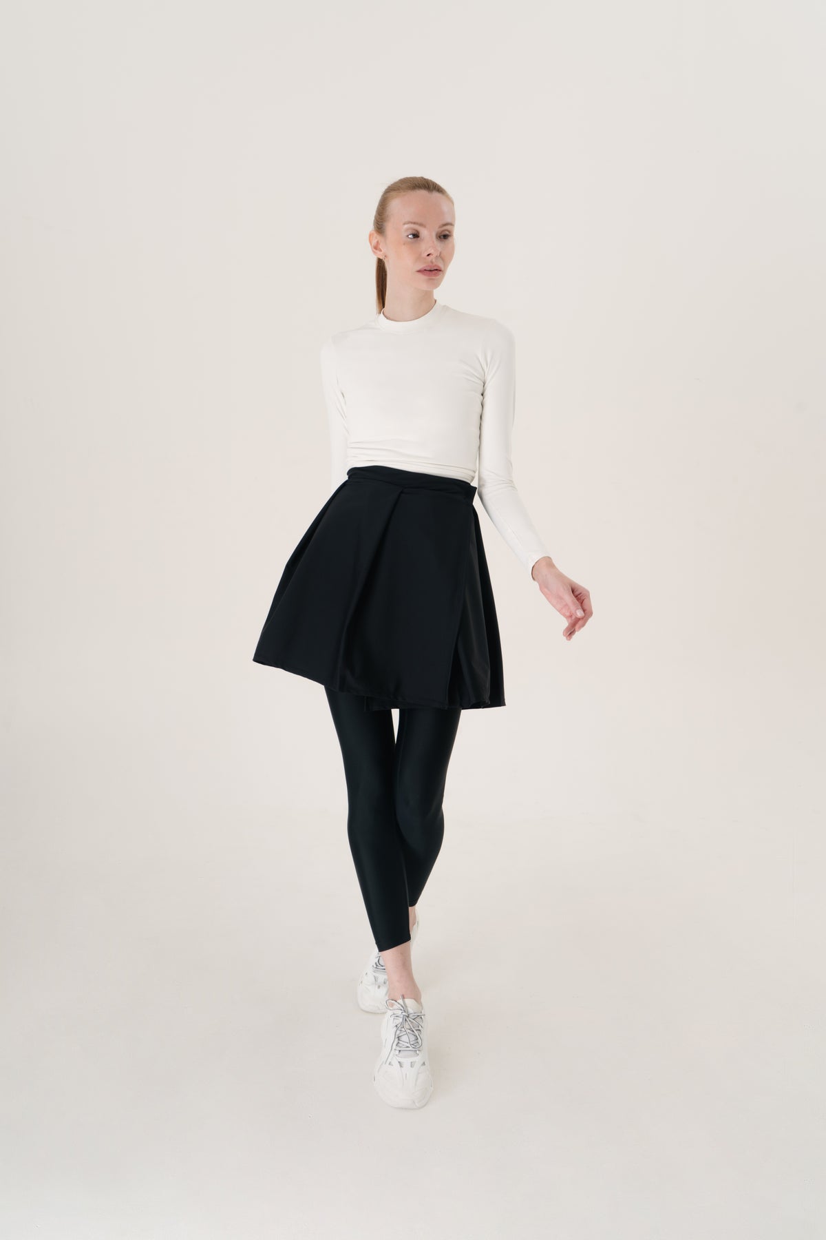 Black Snap-Button Wrap Skirt