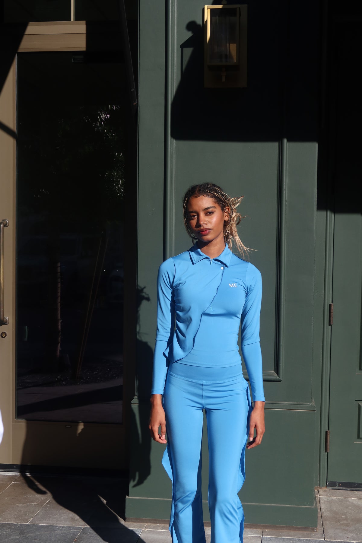 Blue Draped Quarter-Zip Top