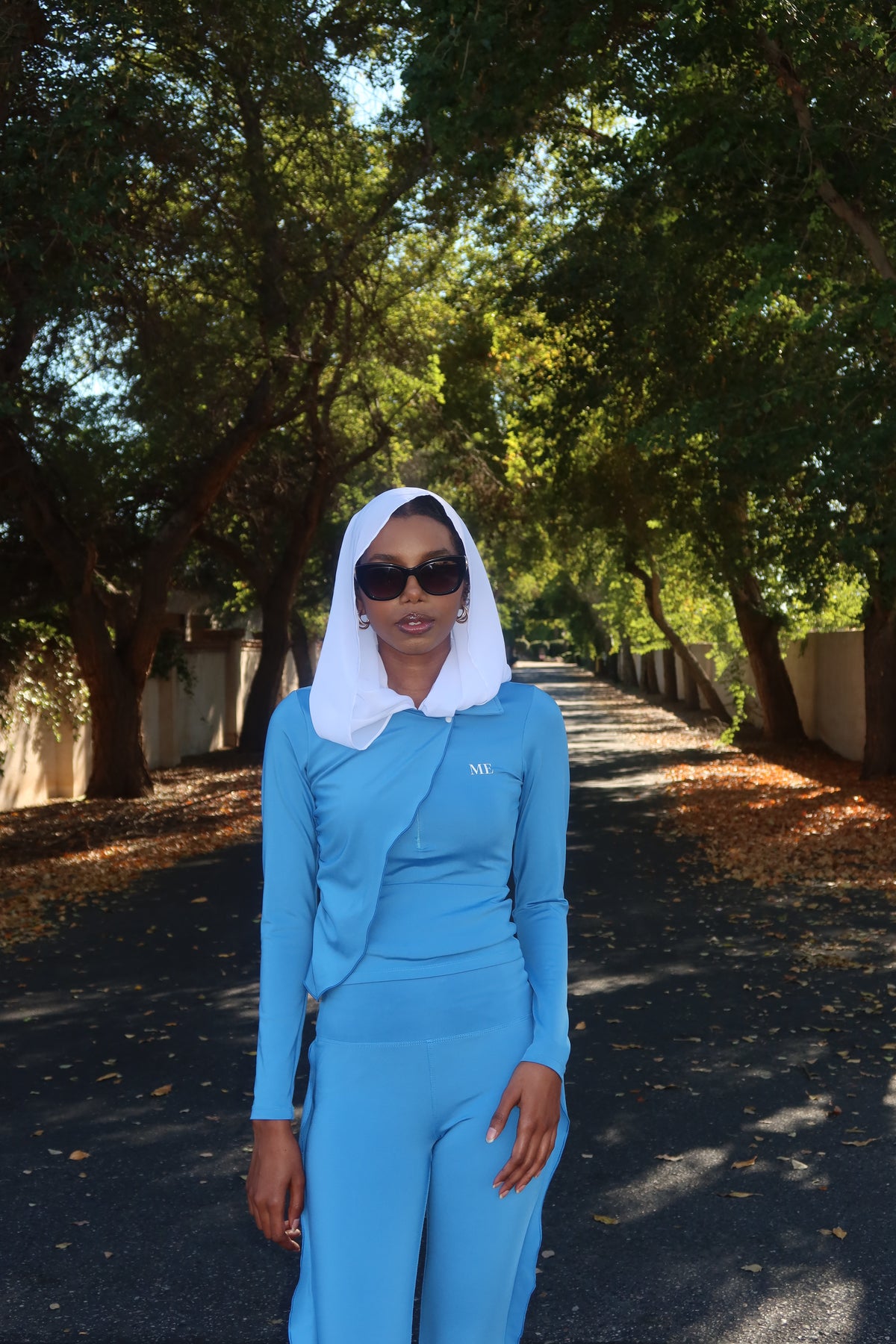 Blue Draped Quarter-Zip Top