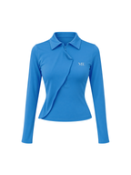 Blue Draped Quarter-Zip Top