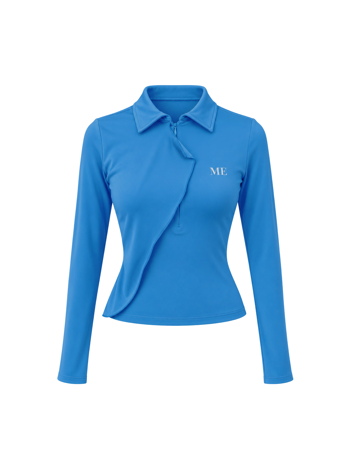 Blue Draped Quarter-Zip Top