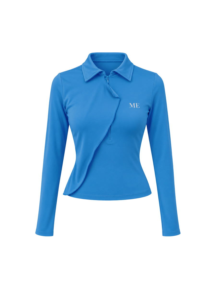 Blue Draped Quarter-Zip Top